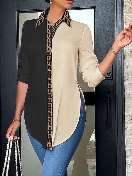 

Regular Fit Shirt Collar Long Sleeve Urban Regular Sleeve Shirt, As picture, Blouses and Shirts