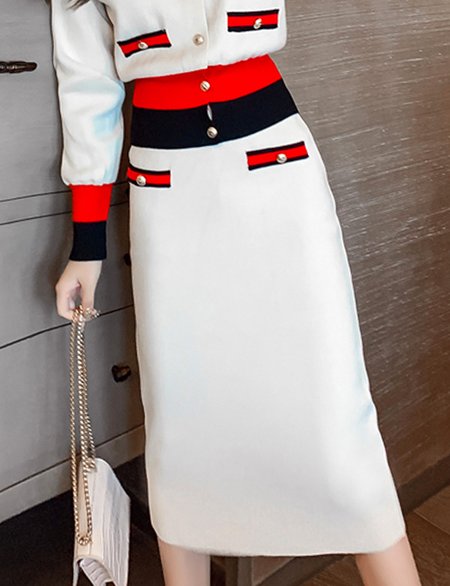 

Urban Color Block Regular Fit Skirt Sweater, White, Skirts