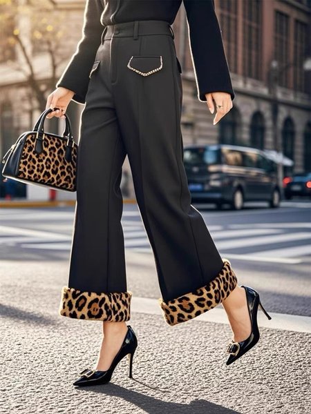 

Split Joint Elegant Regular Fit Pants, Black, Pants