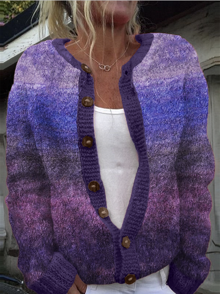 Casual Loose Maple Leaf Knitted Sweater, Purple, Cardigans
