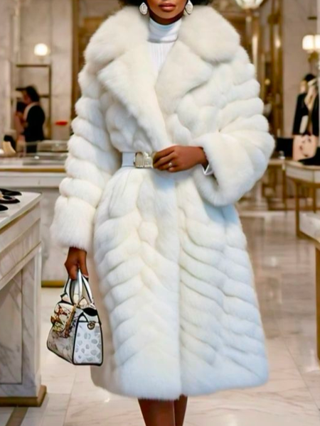 

Regular Sleeve Loose Lapel Collar Urban Teddy Jacket With No Belt, White, Teddy Jackets