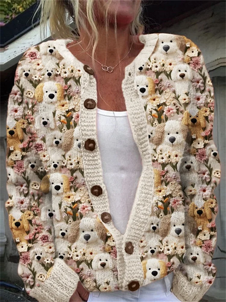 

Fuzzy Dogs Floral Embroidered Cozy Knit Cardigan, Apricot, Cardigans