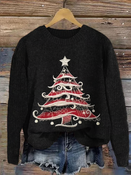 

Women's Christmas Tree Knit Casual Sweater, Black, Sweaters
