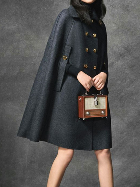 

Urban Plain Shawl Collar Raglan Sleeve Cloak, As picture, Poncho and Capes