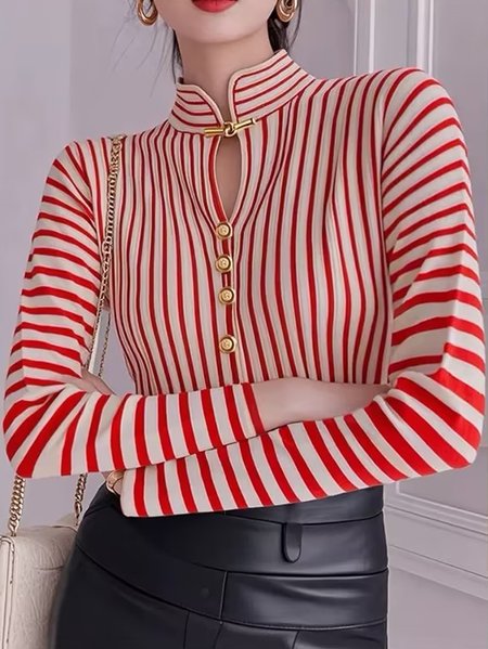 

Long Sleeve Urban Striped Regular Sleeve Shirt, Red, Blouses and Shirts