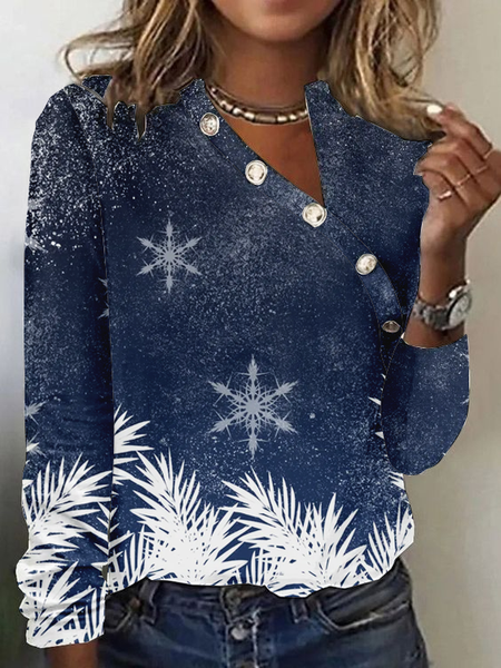 

Women Snowflake Regular Fit Christmas Long Shirt, Blue, Long sleeves