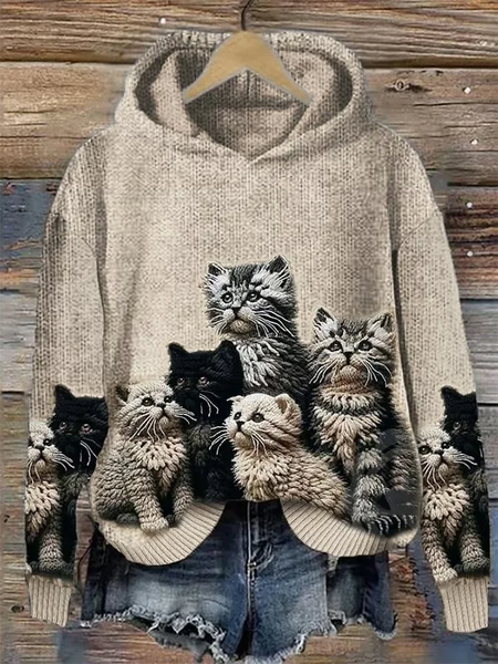 

Women's Simple Cat Sweater, Light khaki, Hoodies&Sweatshirts
