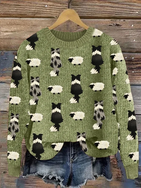 

Women's Winter 3D Printing Casual Long Sleeve Crew Neck Knitted Sweater, Green, Sweaters