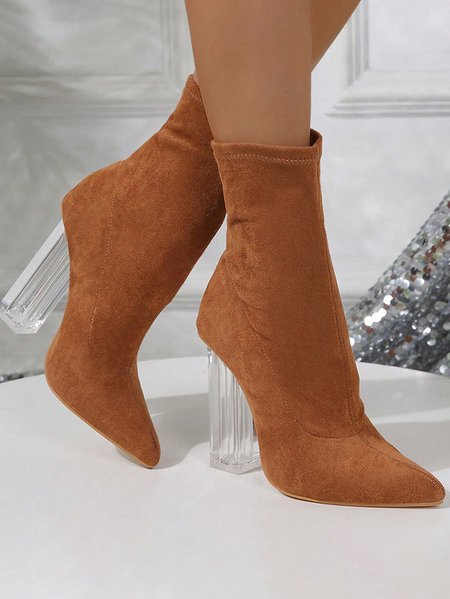 

Urban Autumn Fleece Chunky Heel Boots, Brown, Boots