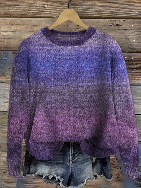 

Women Knitted Maple Leaf Long Sleeve Comfy Casual Sweater, Purple, Sweaters