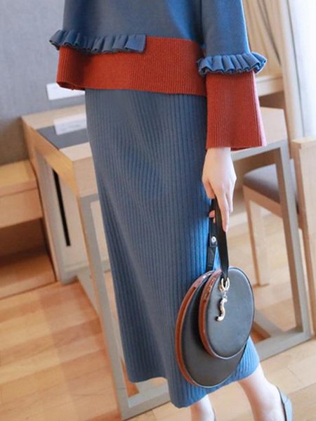 

Regular Fit Color Block Casual Sweater Skirt, As picture, Skirts