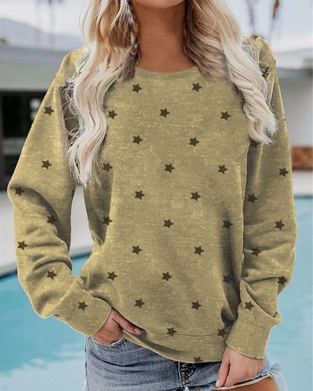 

Casual Crew Neck Star Sweatshirt Zipper, Khaki, Hoodies & Sweatshirts