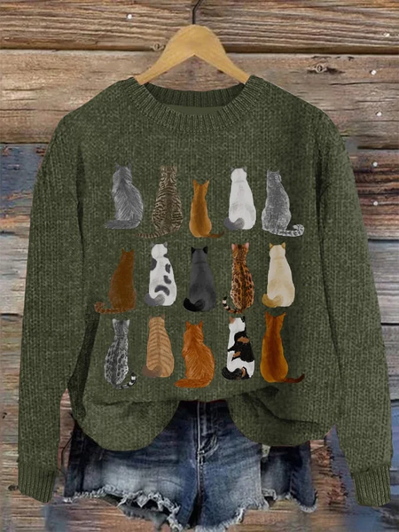 

Women's Cute Cats Print Cat Lovers Casual Sweatshirt, Green, Sweaters