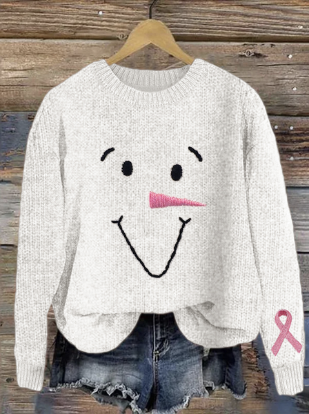 Knitted Loose Casual Maple Leaf Sweater, White, Sweaters