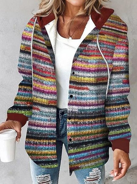 

Women's Striped Regular Loose Jacket, Multicolor, Outerwear