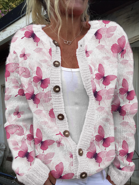 

Women Knitted Maple Leaf Long Sleeve Comfy Casual Sweater, Pink, Cardigans