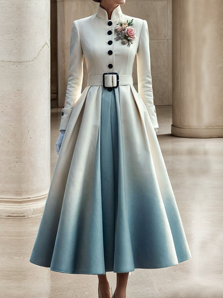 

Regular Sleeve Elegant Stand Collar Ombre Regular Fit Coat With Belt Corsage not included, As picture, Coats