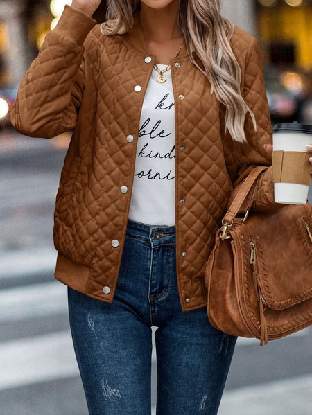 

Women's Plain Thicken Loose Padded Jacket, Brown, Outerwear