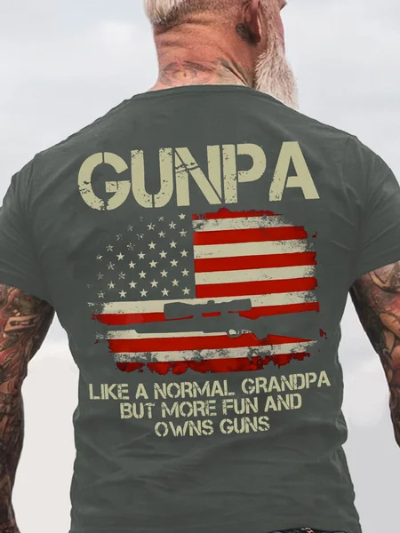 

Gunpa Like A Normal Grandpa But More Fun And Owns Guns Back Cotton T-Shirt, Deep gray, T-shirts