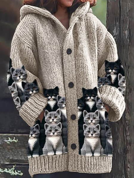 

Women Cat Long Sleeve Hoodie Casual Spring/Fall Cardigan Outerwear, Khaki, Jackets