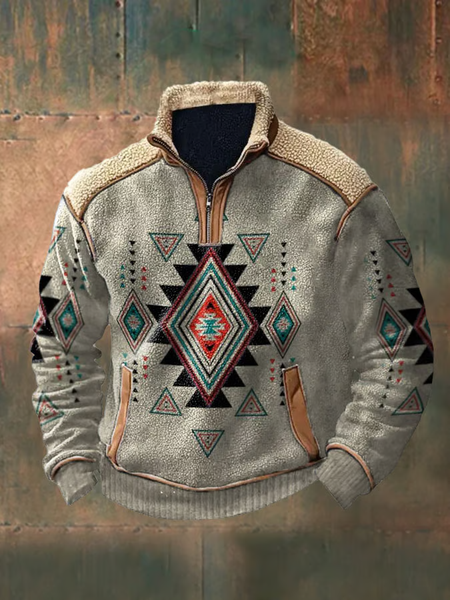 

Men's Western Retro Textured Printed Sweatshirt, As picture, Hoodies&Sweatshirts