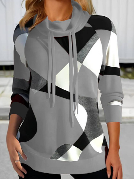 

Casual Turtleneck Plaid Sweatshirt Zipper, Gray, Hoodies & Sweatshirts