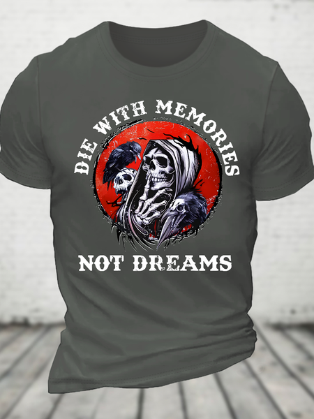 

Die With Memories Not Dreams Skeleton Print Men's Cotton T-Shirt, Deep gray, T-shirts