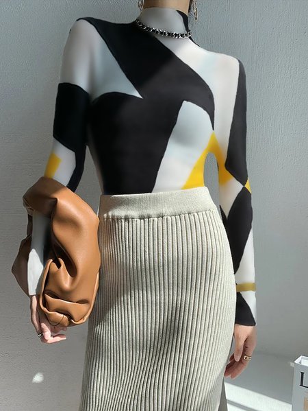 

Printing Geometric Casual Long Sleeves Regular Fit T-Shirt, As picture, Tees