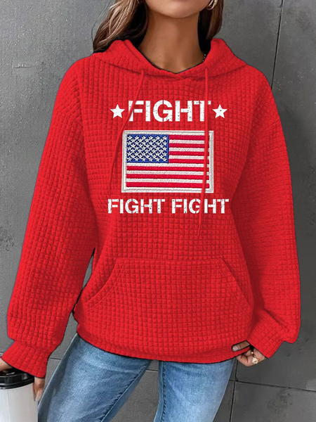Women'S Fight Print Waffle Hoodie, Red, Hoodies&Sweatshirts