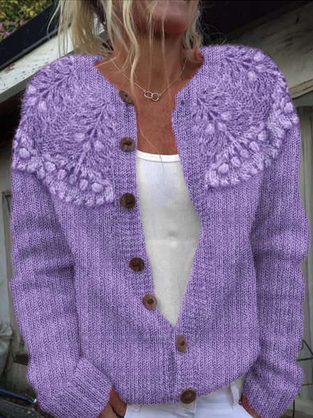 

Women Knitted Maple Leaf Long Sleeve Comfy Casual Sweater, Purple, Cardigans