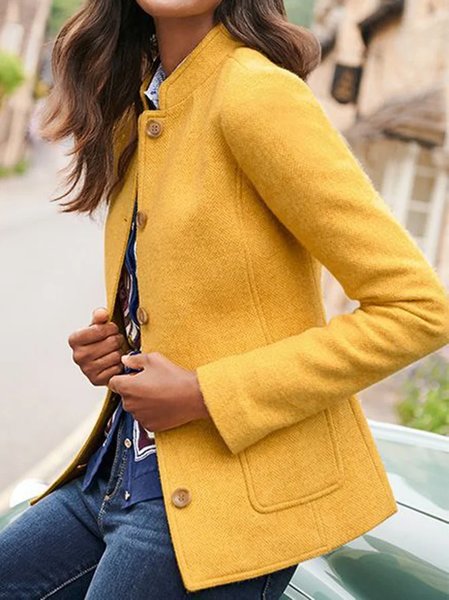 

Plain Mock Neck Casual Regular Fit Jacket, Yellow, Outerwear