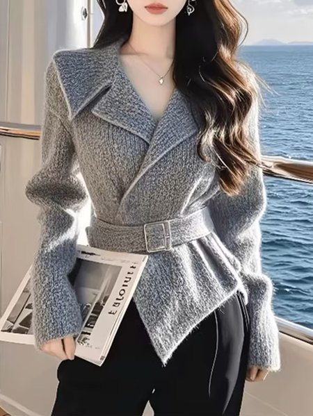 

Casual Lapel Collar Regular Sleeve Sweater Cardigan, Gray, Cardigans