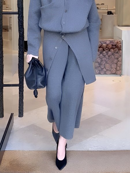 

Plain Casual Loose Pants Sweater, Gray, Pants