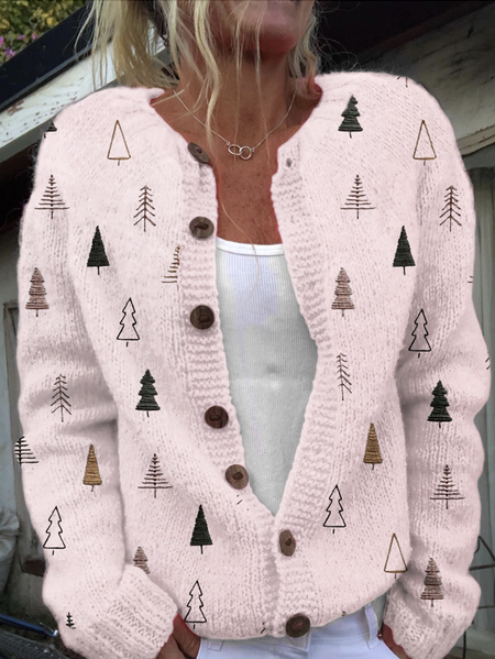 

Women Knitted Maple Leaf Long Sleeve Comfy Casual Sweater, Pink, Cardigans