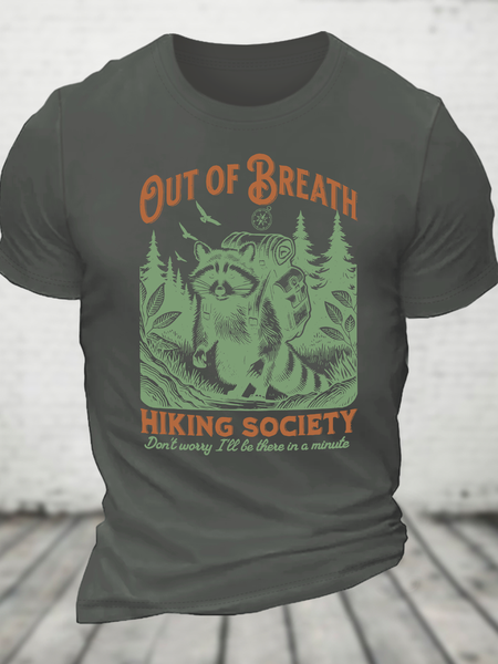 

Out Of Breath Hiking Society Funny Trash Pandas Wild Raccoon Cotton T-Shirt, Deep gray, T-shirts