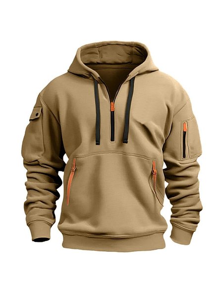 

Men's Multi-Pocket Multi-Function Zipper Hoodie, Khaki, Hoodies&Sweatshirts