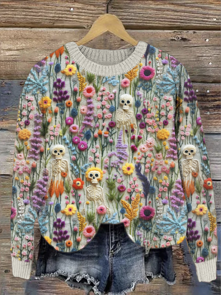 

Simple Knitted Maple Leaf Crew Neck Sweater, Apricot, Sweaters