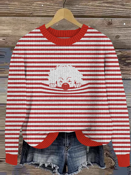 Maple Leaf Crew Neck Loose Casual Sweater, Red, Sweaters