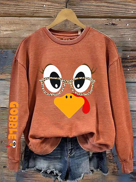 

Women's Cute Turkey Fall Thanksgiving Printed Sweatshirt, Orange, Hoodies&Sweatshirts