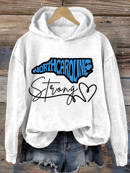 Women's Retro North Carolina Strong Print Hoodie, White, Hoodies&Sweatshirts