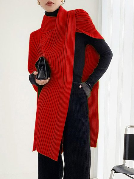 

Loose Urban Asymmetrical Sweater, Red, Pullovers