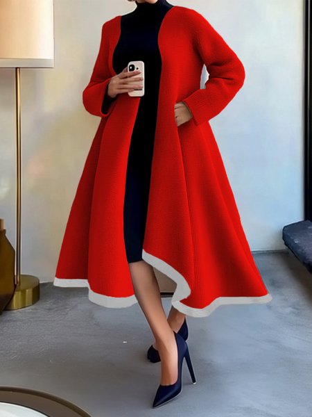Loose Casual Color Block Open Front Cardigan, White-red, Cardigans