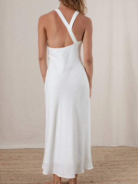 

Linen Regular Fit Dress With No, White, Maxi Dresses