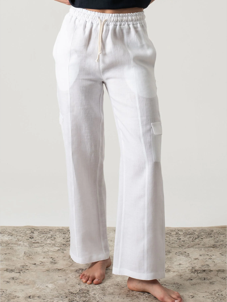 

Plain Linen Loose Pants, White, Pants