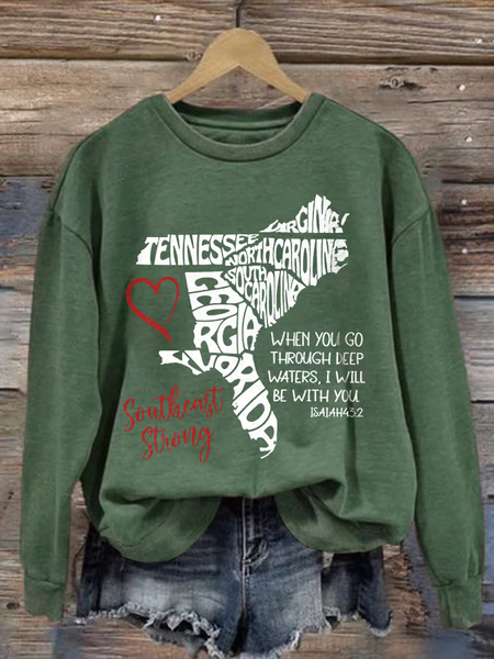 

Retro Southeast Strong When You Go Through Deep Waters, I Will Be With You Isaiah 43:2 Tennessee Georgia, South Carolina, North Carolina, , Virginia, Florida Print Sweatshirt, Green, Hoodies&Sweatshirts