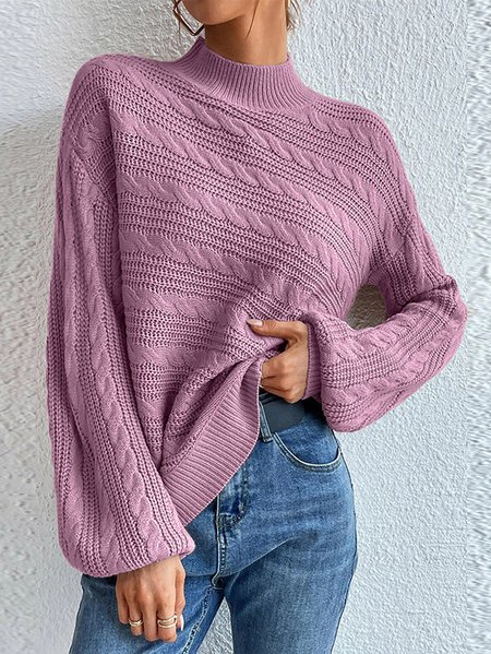 

Women Wool/Knitting Plain Long Sleeve Comfy Casual Sweater, Purple, Sweaters