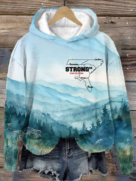 

Women's Hurricane Helene Stronger Than The Storm Watercolor Art Print Hooded Sweatshirt, As picture, Hoodies&Sweatshirts