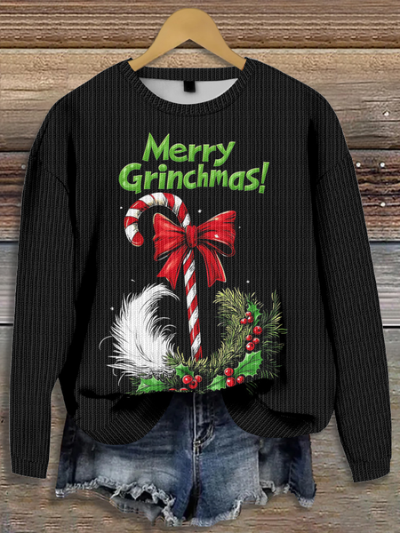 

Christmas Loose Casual Santa Claus Crew Neck Sweater, Black, Sweaters