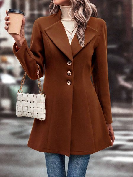 

Women's Winter Outerwear Casual Plain Mid-long Shawl Collar Overcoat, Coffee, Outerwear