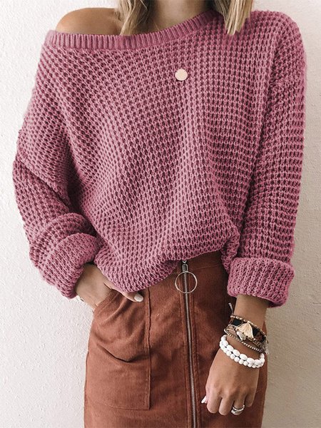 

Crew Neck Casual Plain Wool/Knitting Sweater, Light purple, Sweaters & Cardigans